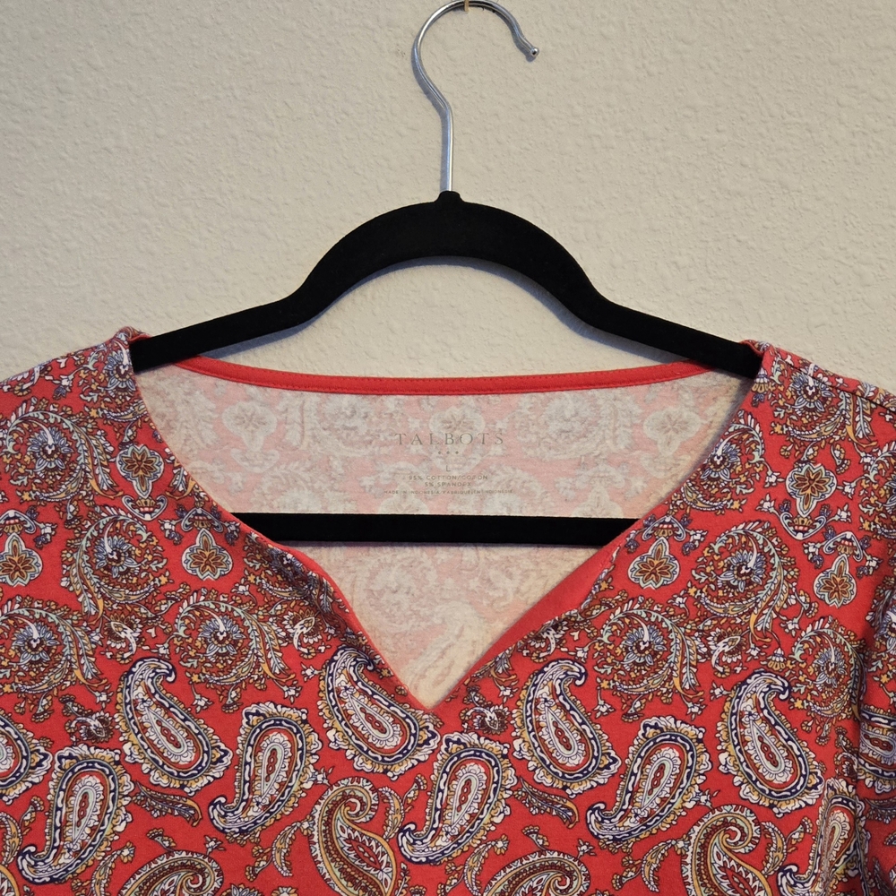 Talbots Large Womens Red and Pink Paisley Top - Picture 2 of 6